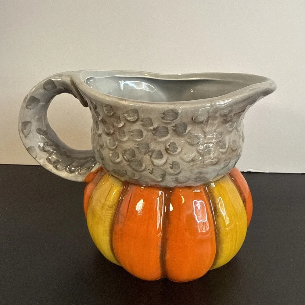 Joanna Parker Owl Pumpkin Halloween /Fall‎ Decor Mini Pitcher  Vintage Inspired